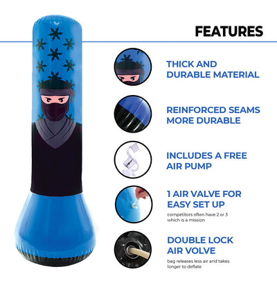 Ninja Inflatable Punching Bag<br>for kids ages 3-7 years | with free air pu﻿mp(Blue)