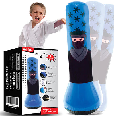 Ninja Inflatable Punching Bag<br>for kids ages 3-7 years | with free air pu﻿mp(Blue)