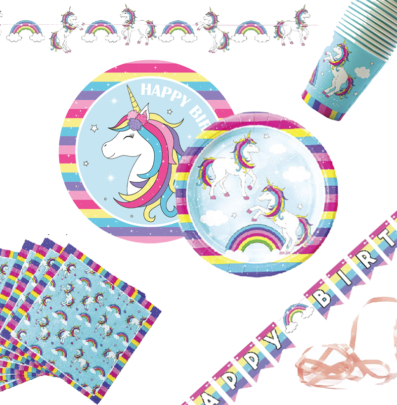 Unicorn Party Supplies<br>serving for 16 persons & festive decorations